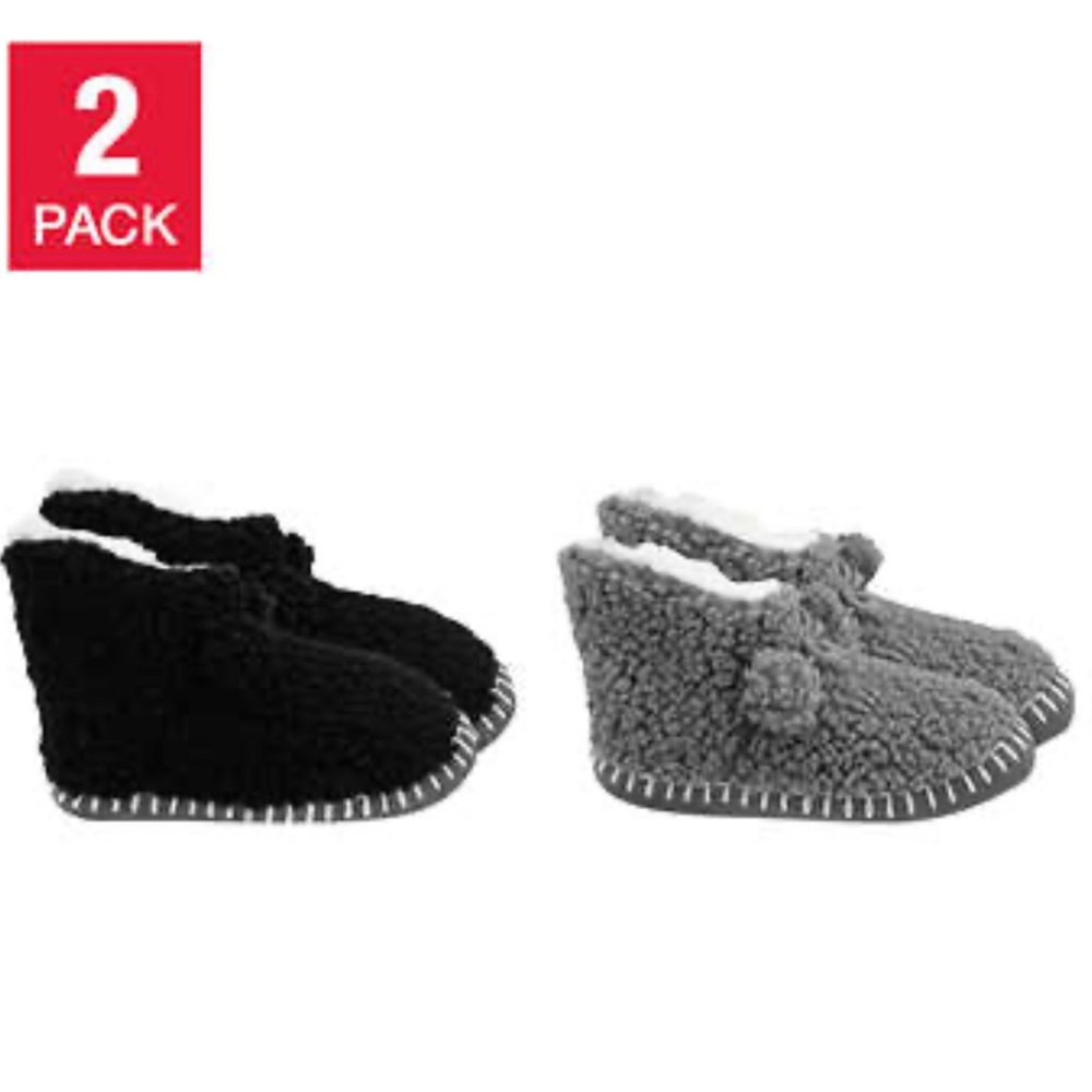 Cozy Black and Gray Women's Slippers - 2 Pack S/M 5-7